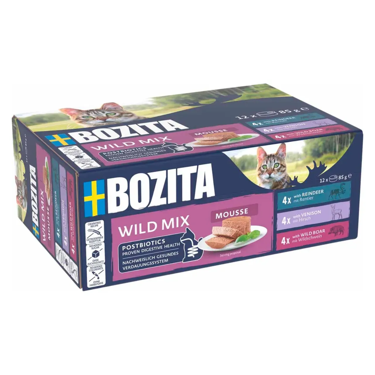 Bozita Mousse Mixedwild 12x85 g - Rensdyr, Hjort & Vildsvin til Kat